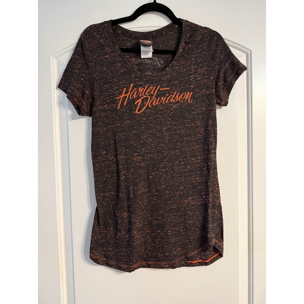 Harley-Davidson T-Shirt Large Black Orange Slub Graphic Tee Motorcycle Moto